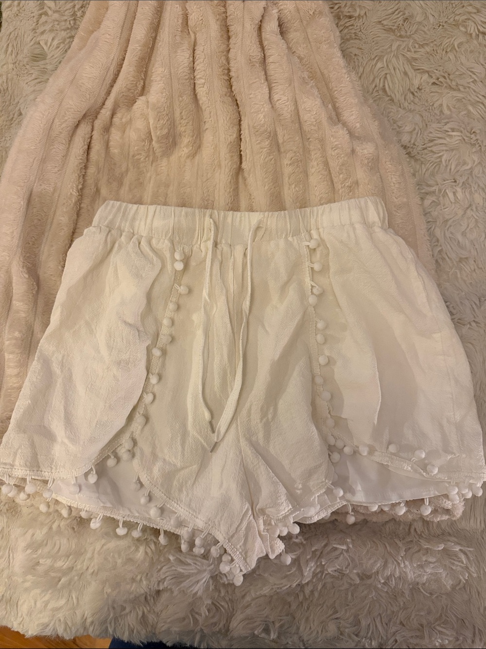 White Pom Pom Trim Lightweight Shorts